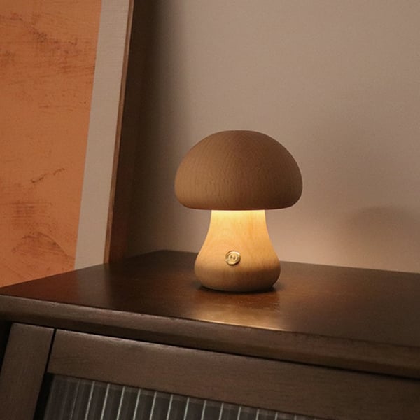 Bordlampe i bøg med justerbar lysstyrke og svampedesign Bordlampe i bøg med justerbar lysstyrke og svampedesign