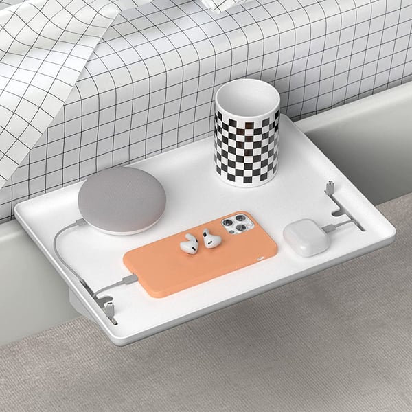 Hvid sengehylde 32 x 23,3 cm / sengebordshylde i ABS-plast / opbevaring ved sengen / praktisk hylde til seng Hvid sengehylde 32 x 23,3 cm / sengebordshylde i ABS-plast / opbevaring ved sengen / praktisk hylde til seng