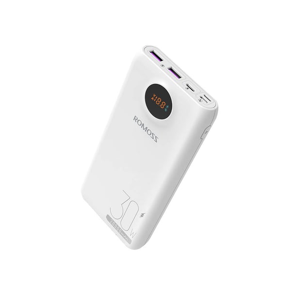 Romoss Pro Powerbank 20000mAh med PD 30W og LED-display - Hvid