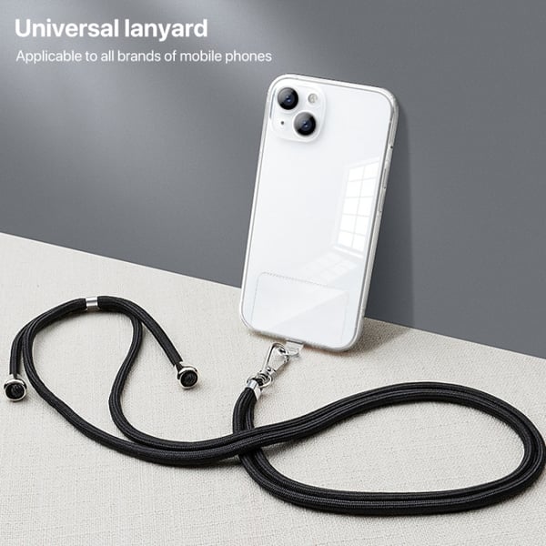 Mobiltelefonstropp/snor med justerbar lengde og slitesterk nylon - Svart