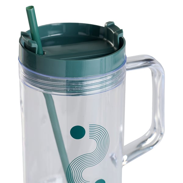 Krus med sugerør 1,1 liter / drikkekrus med låg / plastkrus med hank / assorterede farver