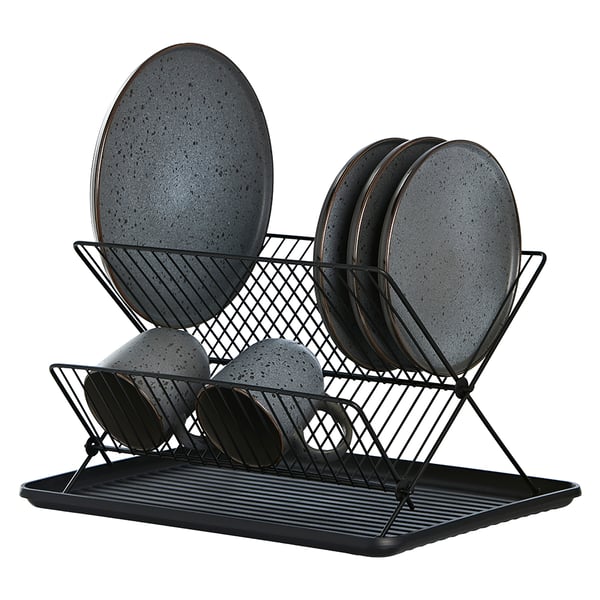 32x43x23 cm opvaskestativ med rummeligt design og praktisk base - Sort