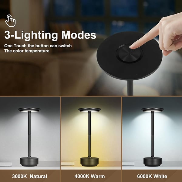 Bordlampe/natlampe med berøringskontrol og USB-opladning - Sort