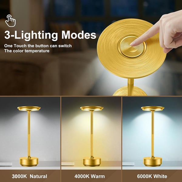 Bordlampe/natlampe med touch-kontrol og USB-opladning - Guld