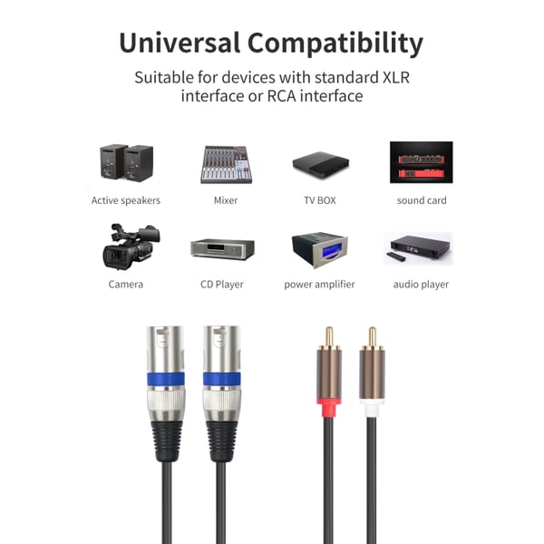 Lydkabel 2 RCA hann til 2 XLR 3-pinners 1,5 m