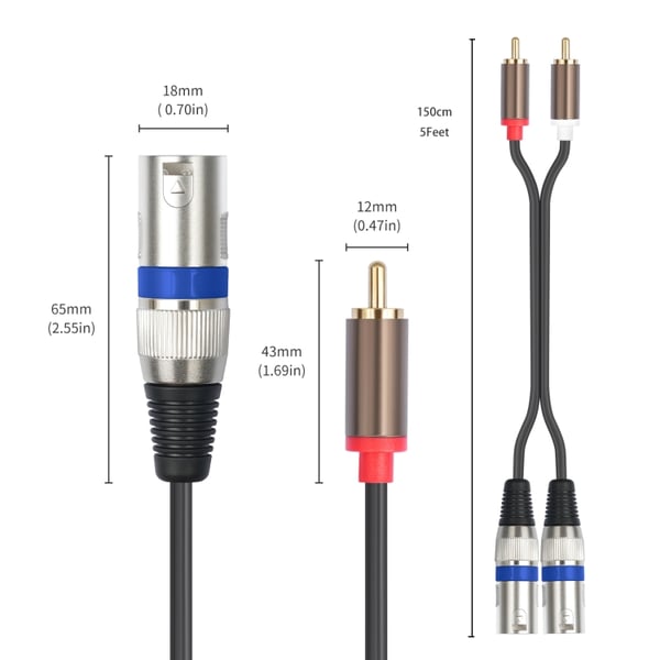 Lydkabel 2 RCA hann til 2 XLR 3-pinners 1,5 m