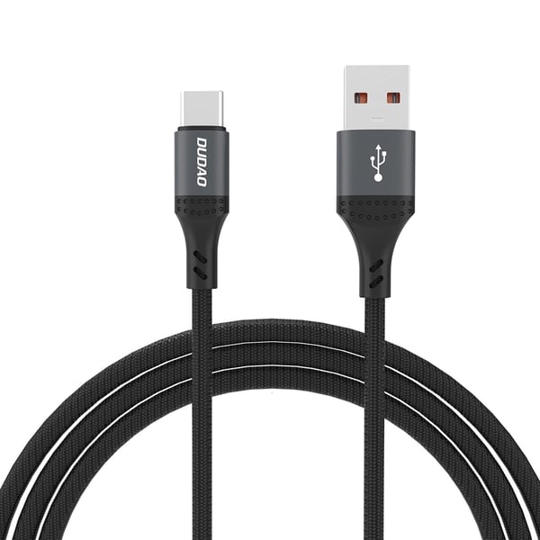 Dudao Punottu USB- ja USB-C-kaapeli 5A 1,2 m pikalatauksella - Musta