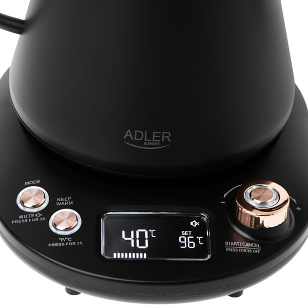 Vannkoker med lang tut LED-display og temperaturkontroll 1,0L