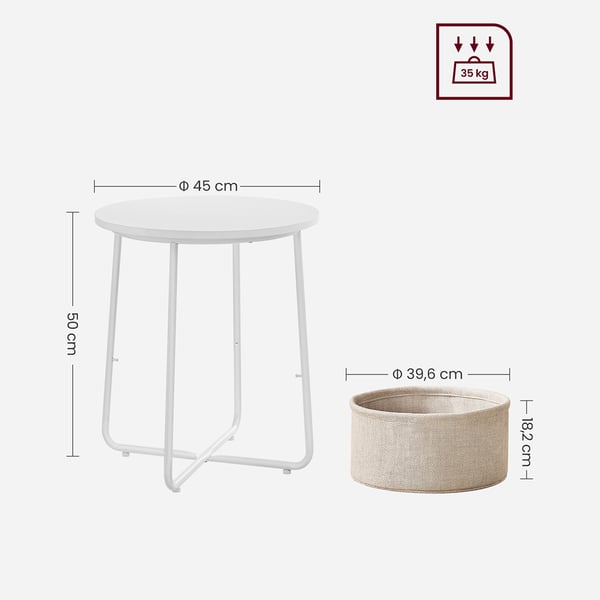 Rundt sidebord med stofkurv - Hvid