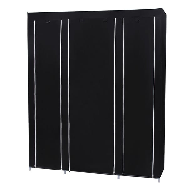 Bærbart klædeskab 175 x 150 x 45 cm - med bøjlestang og hylder i Sort stof