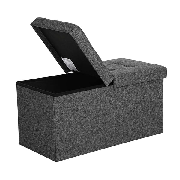 Ottoman med opbevaring 76 x 38 x 38 cm - sammenklappelig bænk i skifergråt imiteret linned