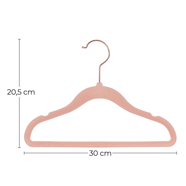 Børnebøjler i fløjl – 50-pak med 360° roterbare kroge – Pink