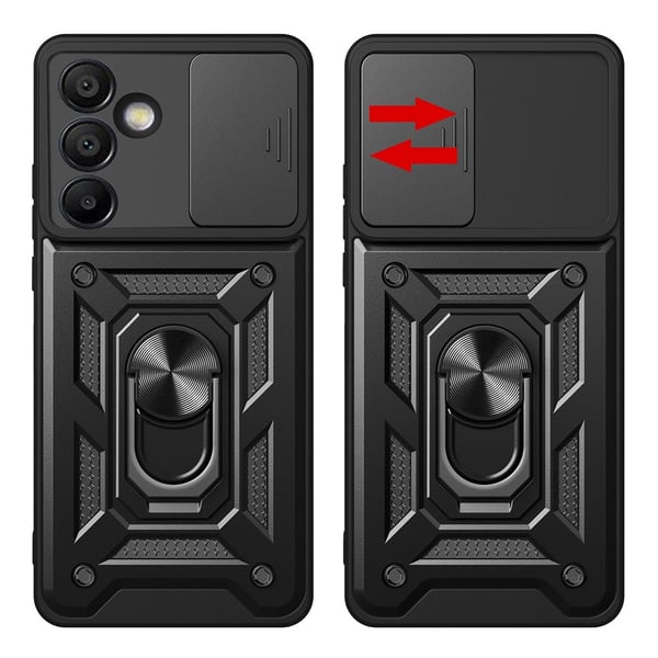Hybrid Armor Camshield Shell med mobilring og kamerabeskyttelse til Samsung Galaxy A56 - Sort