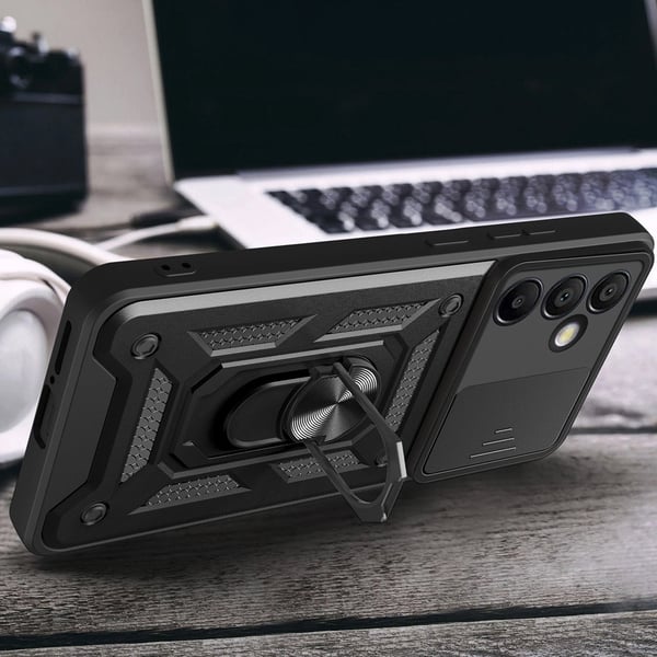 Hybrid Armor Camshield Shell med mobilring og kamerabeskyttelse til Samsung Galaxy A56 - Sort