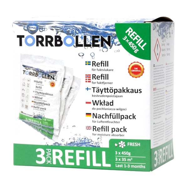 Torrbollen Refill 3-pack med doft, 3 × 450 g fiberdukspåsar