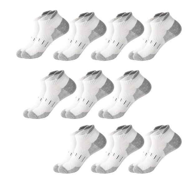 Ankelsokker 10-pk / hvite bomullssokker med grå detaljer / lave treningssokker 40–45 Ankelsokker 10-pk / hvite bomullssokker med grå detaljer / lave treningssokker 40–45