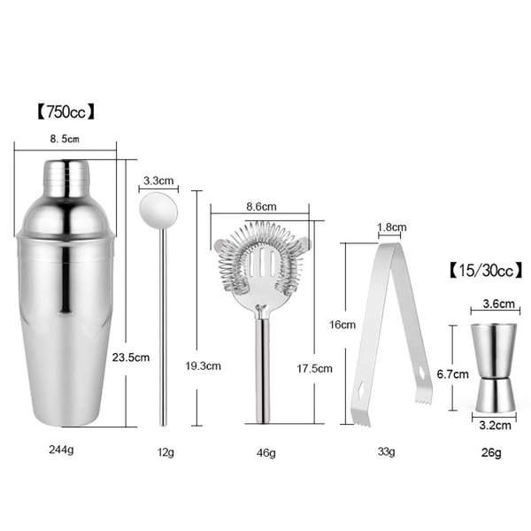 Cocktail Shaker Set 5 delar - 750ml