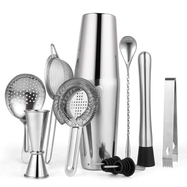 Cocktailset i rostfritt stål – 10-delars boston shaker kit