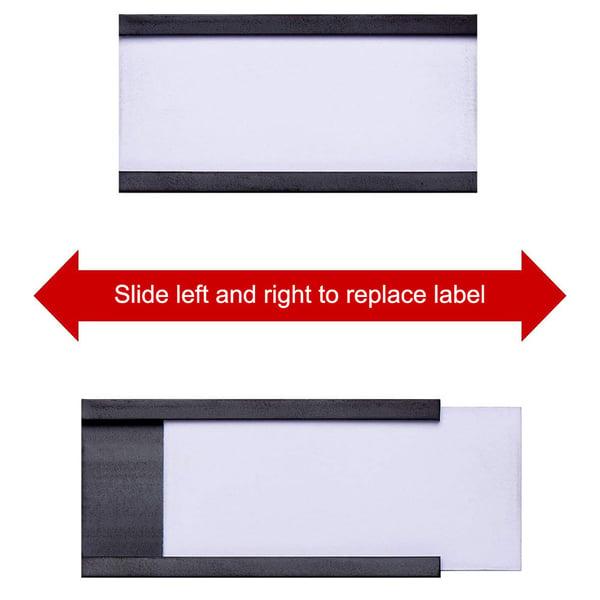 Magnetisk etiketthållare med kortinsats – 100×40 mm, 20-pack