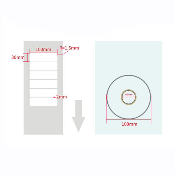 Etiketrulle til termoprinter 100 x 30 mm - 1500 etiketter pr. rulle