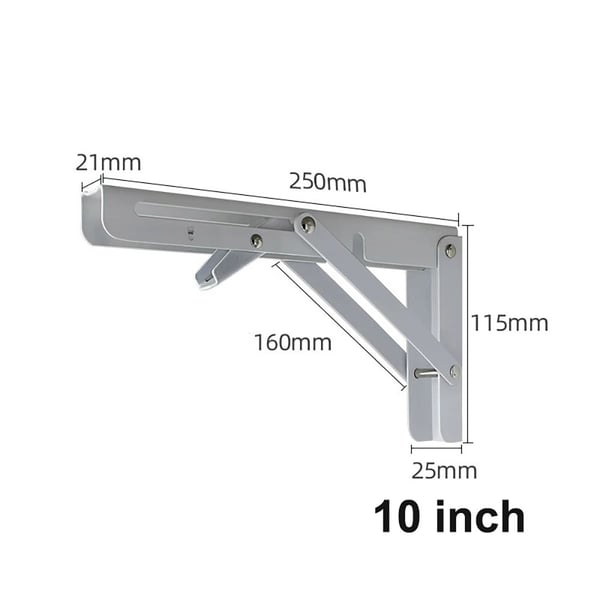 Sammenleggbar brakett 250 x 115 mm - hvit metall for veggmontering