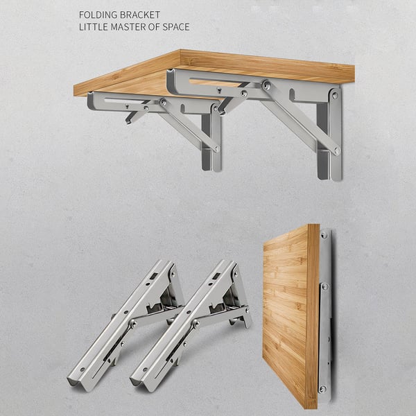 Foldbart beslag 450 x 170 mm - sølvfarvet stål til kraftig vægmontering