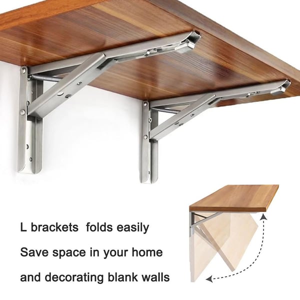 Foldbart beslag 450 x 170 mm - sølvfarvet stål til kraftig vægmontering