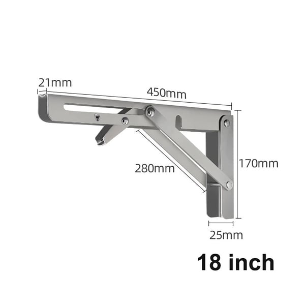 Foldbart beslag 450 x 170 mm - sølvfarvet stål til kraftig vægmontering