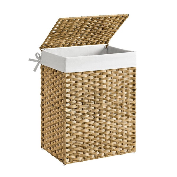 Vasketøjskurv med låg og bærehåndtag 90L - Rattan/Hvid