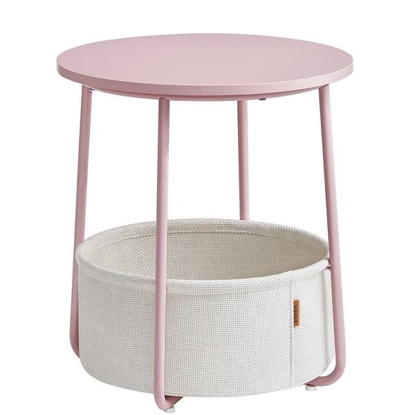 Rundt sengebord med opbevaringskurv - pink/hvid Rundt sengebord med opbevaringskurv - pink/hvid