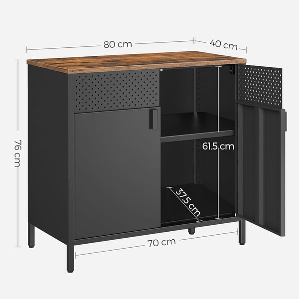 Teollisuustyylinen metallikaappi säädettävällä hyllyllä - Wood/Musta
