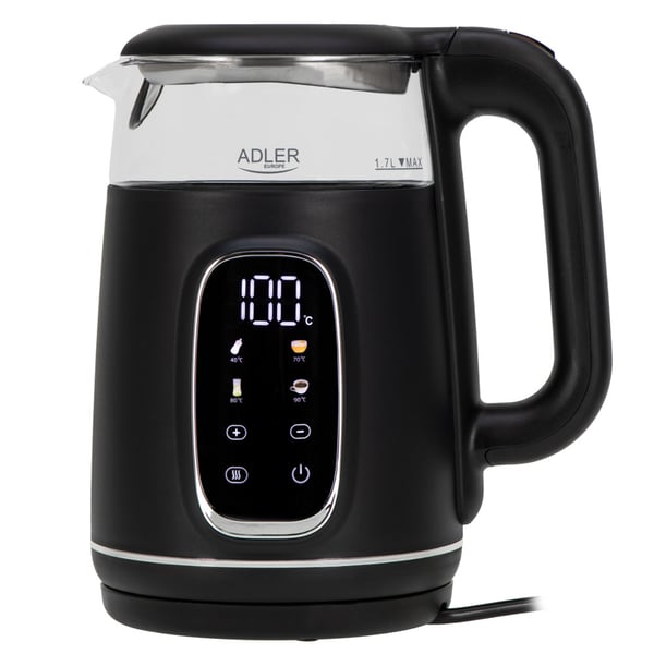 Adler Vattenkokare LED med temperaturkontroll 1,7L - Svart/Silver