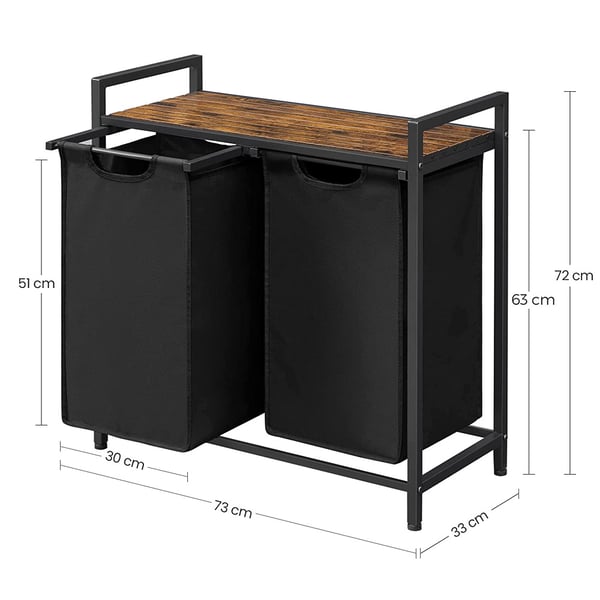 Klesvaskkurv med 2 uttrekkbare og avtakbare skittentøyposer 2x46L - Svart