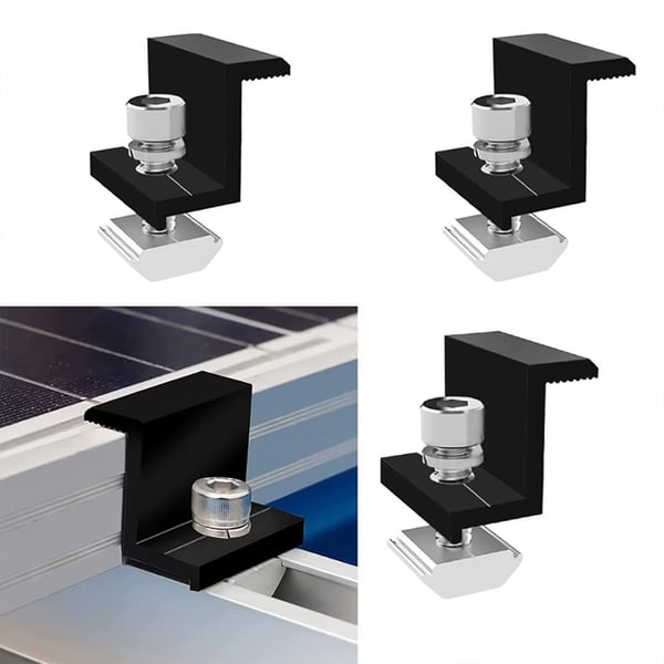 Endeklemme i aluminium - 30 mm beslag til solpaneler, 10-pak