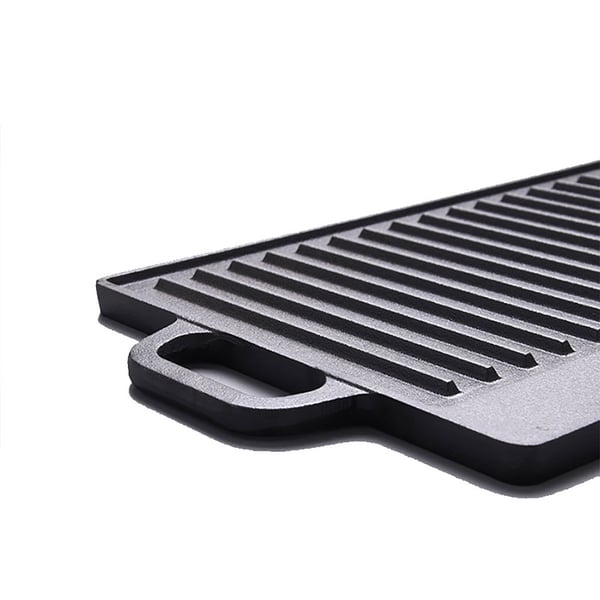 Dobbelt grill- og stegeplade i støbejern med rillet og glat overflade - 45x23 cm