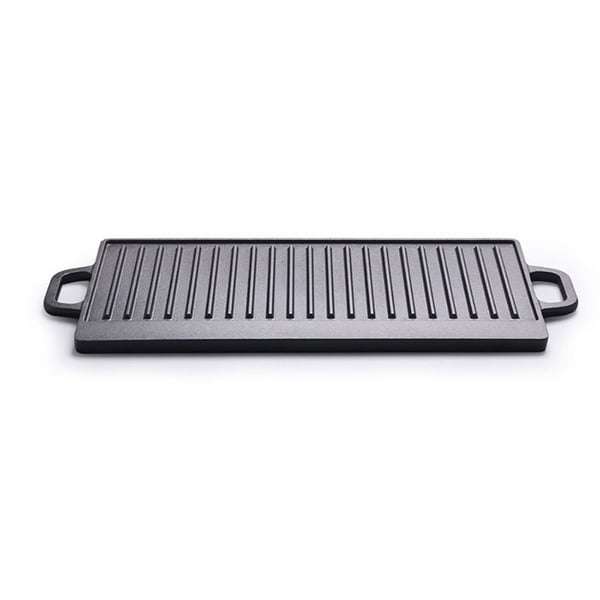 Vendbar grillplade i støbejern med grill- og stegeoverflade - 40x20 cm