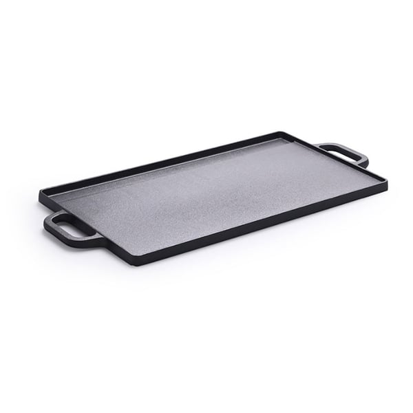 Vendbar grillplade i støbejern med grill- og stegeoverflade - 40x20 cm
