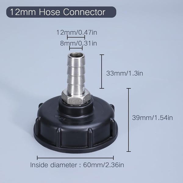 Koblingsadapter til IBC-tank S60x6mm til 12mm slangekobling i rustfrit stål