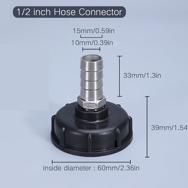 Koblingsadapter til IBC-tank S60x6mm til 15mm slangekobling i rustfrit stål