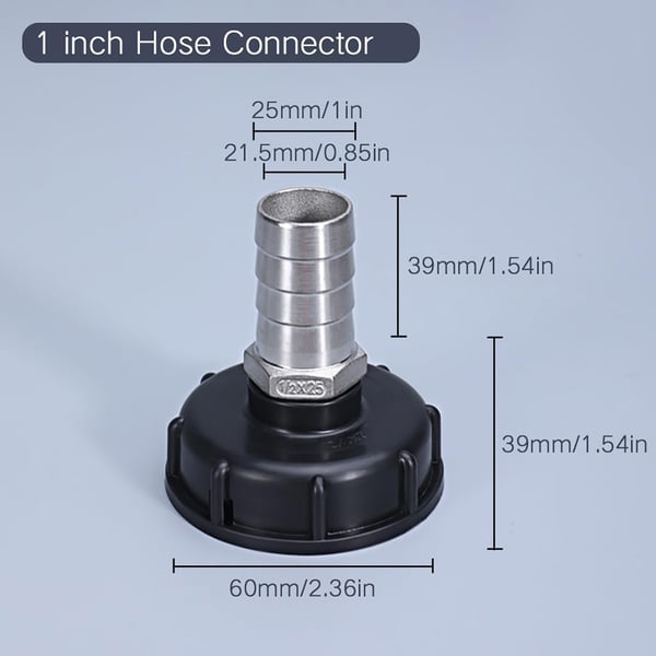 Koblingsadapter til IBC-tank S60x6mm til 25mm slangekobling i rustfrit stål