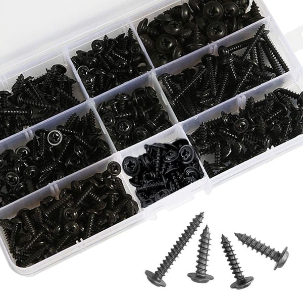 Kasse med selvskærende skruer 360 dele i kulstofstål Kasse med selvskærende skruer 360 dele i kulstofstål