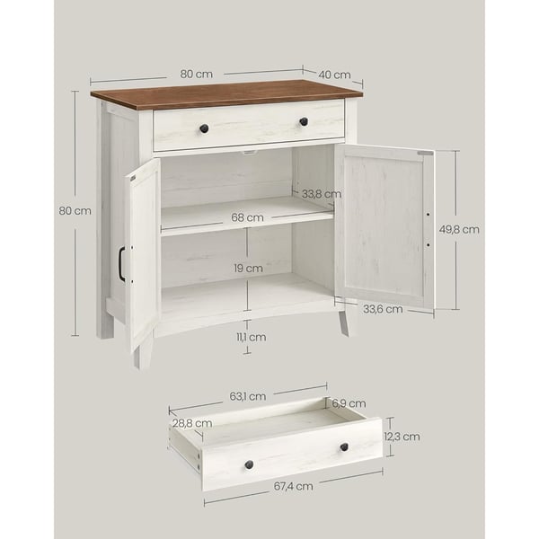 Skjenk 80 cm Country Style rustikk – hvit/brun