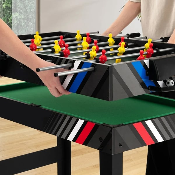4-i-1 spillebord med bordfodbold, billard, airhockey og bordtennis
