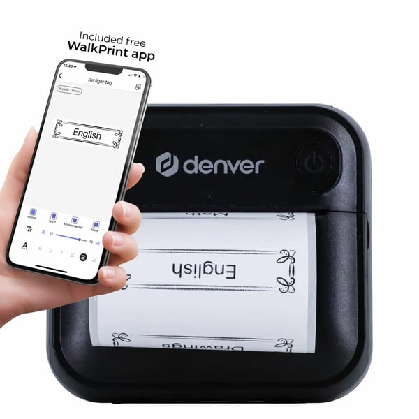 $ 0000093n etikettskriver med Bluetooth / termisk skriver / Bluetooth-skriver / svart mini-skriver
