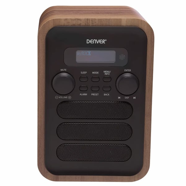 Denver DAB-48GREY DAB/FM-radio – Bluetooth, 40 kanavaa, DOT Matrix -näyttö (Harmaa/Puu)