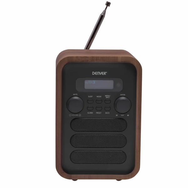 Denver DAB-48GREY DAB/FM-radio – Bluetooth, 40 kanavaa, DOT Matrix -näyttö (Harmaa/Puu)