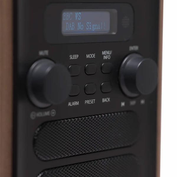 Denver DAB-48GREY DAB/FM-radio – Bluetooth, 40 kanavaa, DOT Matrix -näyttö (Harmaa/Puu)