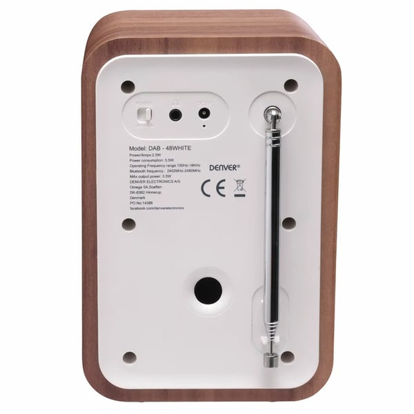 Denver DAB-48WHITE Digitalradio med Bluetooth og FM - Hvid/Træ