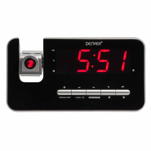 Denver clockradio med projektion og dobbelt alarmfunktion