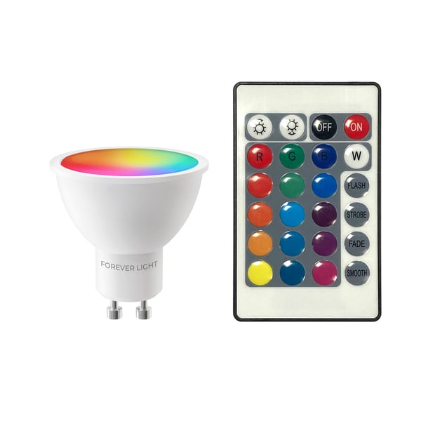 LED lyspære RGB GU10 4,8W 440lm 4000K med fjernkontroll
